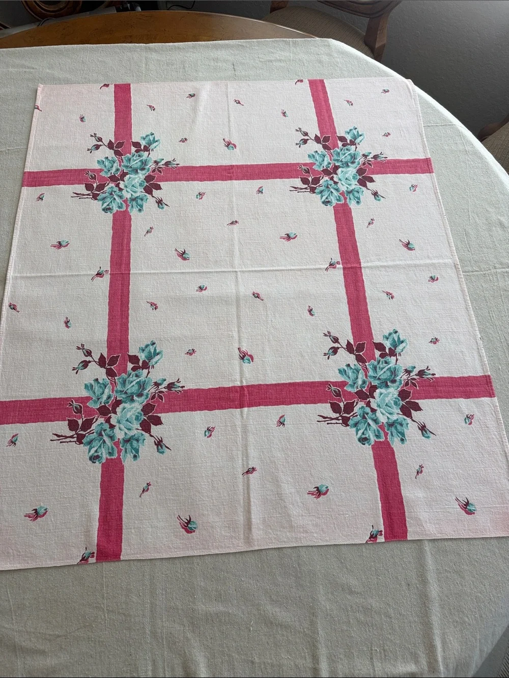 Vintage MCM Floral Small Tablecloth